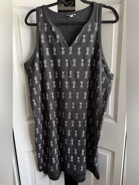 Sonoma Charcoal Gray V-neck Tank Dress with White Pineapple Print